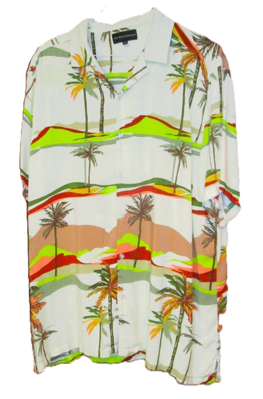 No Boundaries Men's Tropical Print Button-Up Shirt Size 2XL Rayon Beach Resort